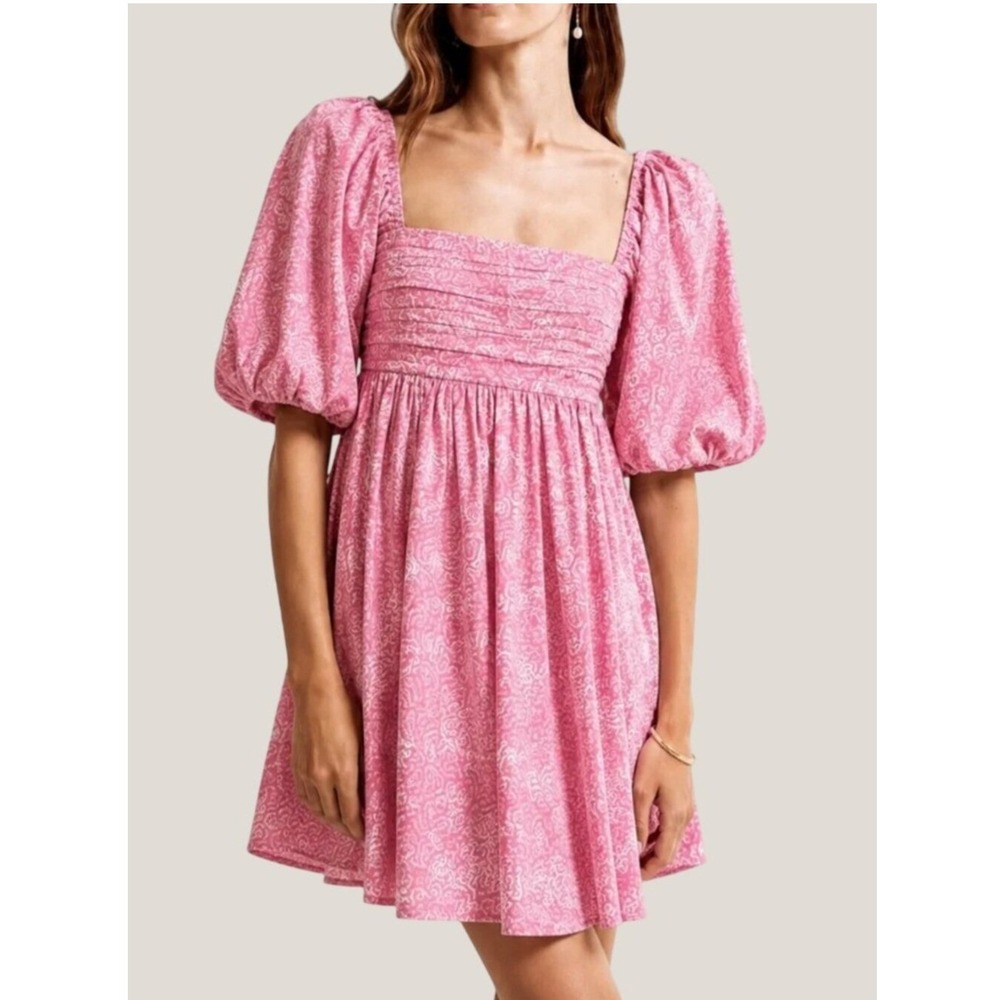 Abercrombie & Fitch Emerson Pink Floral Puff Sleeve Smocked Mini Dress SP